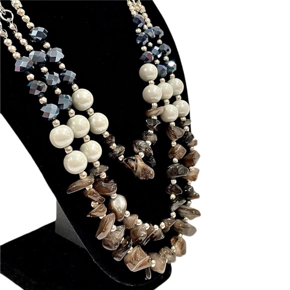 AMRITA SINGH Proclamation 3-tier Necklace Natural Agate Black/Silver NWT - Picture 2 of 5